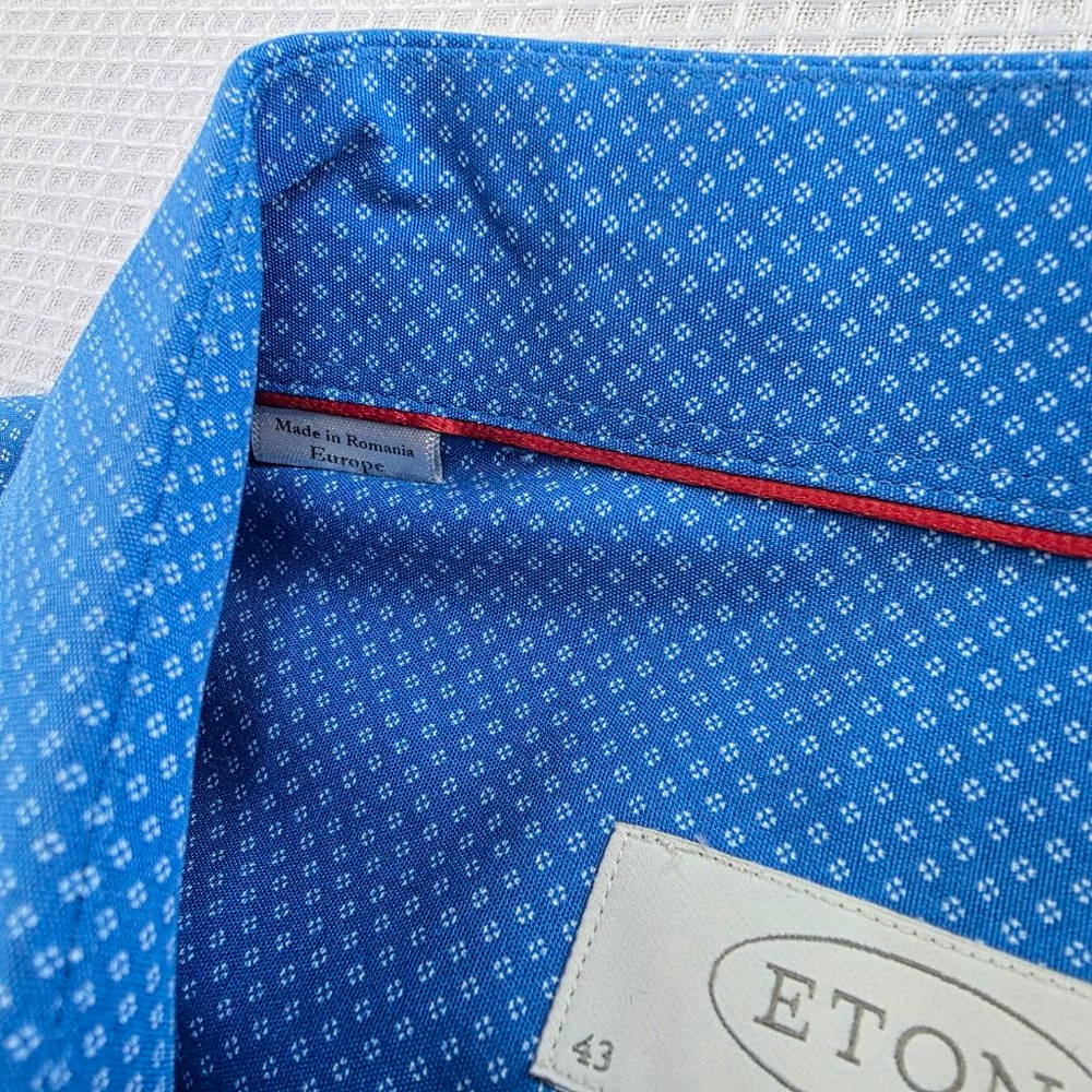 ETON Shirt 17 43 Blue Micro Dot Floral Men’s Cotton Dress Shirt Quiet Luxury - Picture 10 of 16